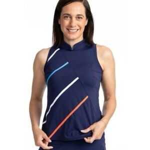 Kinona NWT Luxury Golf and Life Straight Drive sleeveless top navy blue UPF 50+